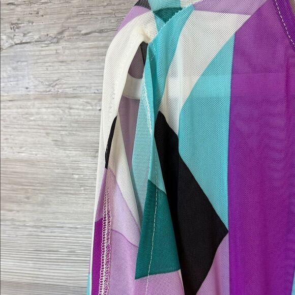 Torrid Vibrant Long Sleeve Sheer Dress in Purple and Teal - Picture 5 of 5